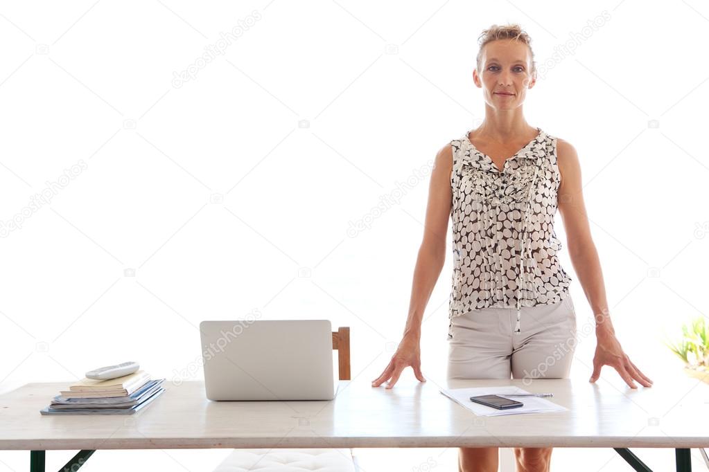 business woman being confident and working from home
