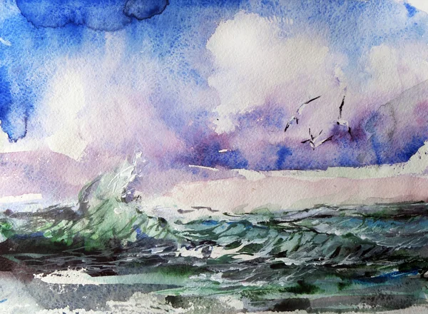 Seascape. Akvarell. Art — Stock Fotó