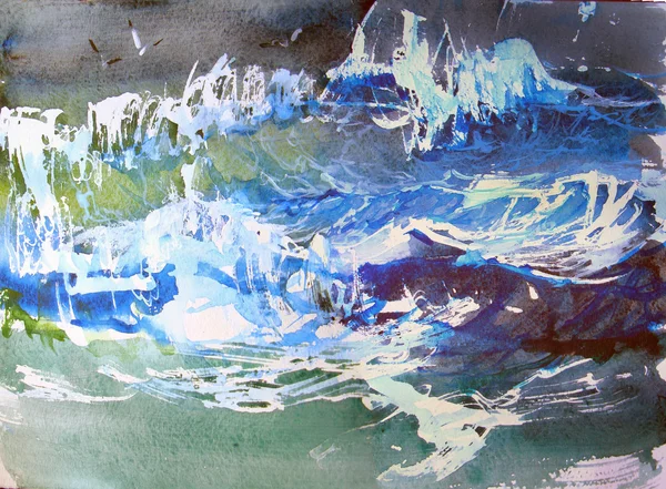 Tempestade no oceano. Pintura aquarela . — Fotografia de Stock