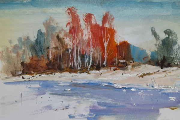 Landscape First Snow Painting — Stock Photo, Image