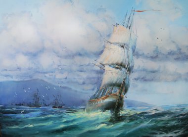 Büyük yelkenli. Deniz resim.