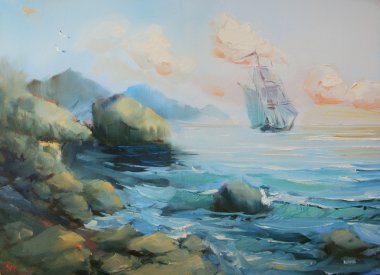 İtalya kıyılarında. Deniz resim.