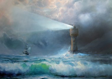 Deniz feneri ve yelkenli