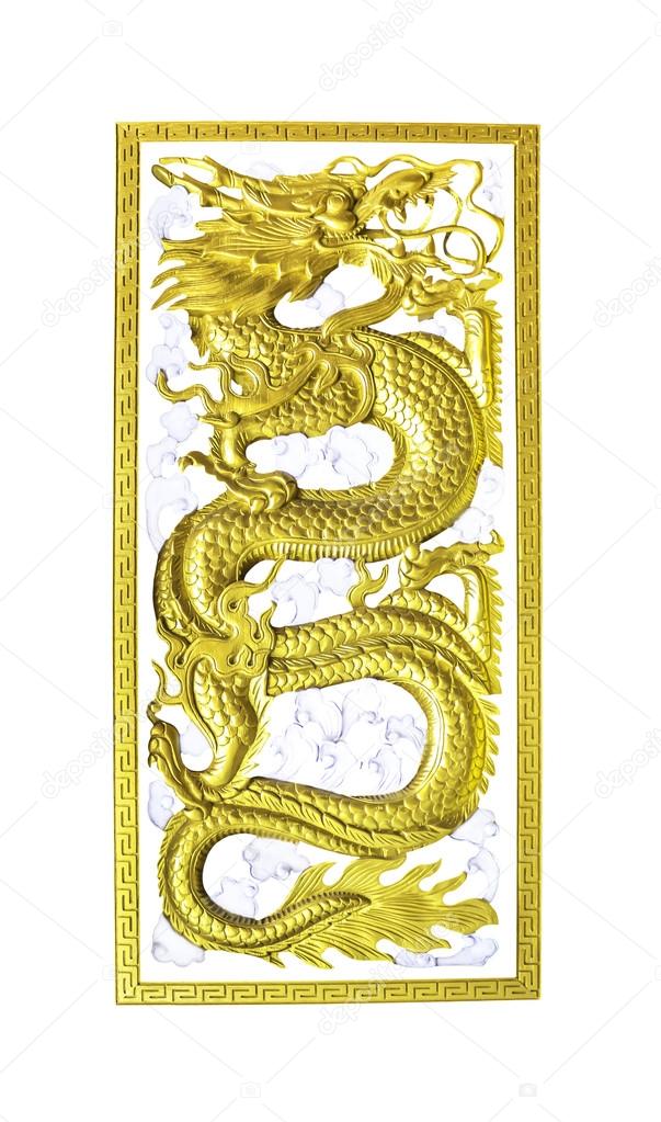 Golden wooden dragon isolated