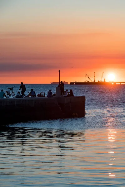 Puesta Sol Puerto Pesquero Tamsui Taiwán — Foto de Stock