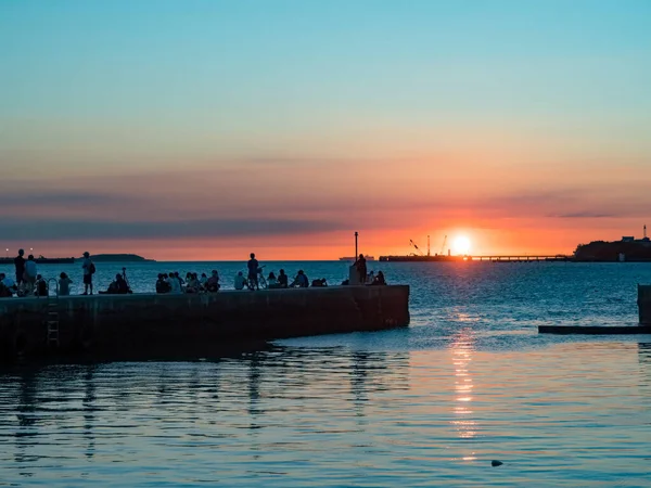 Puesta Sol Puerto Pesquero Tamsui Taiwán — Foto de Stock