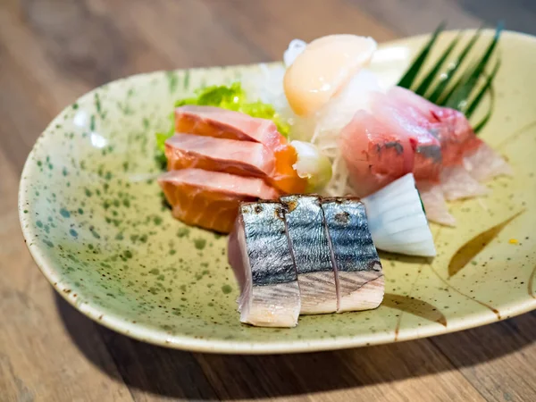 Mâncare Japoneză Sashimi Set Sashimi Somon Wasabi Pește — Fotografie, imagine de stoc