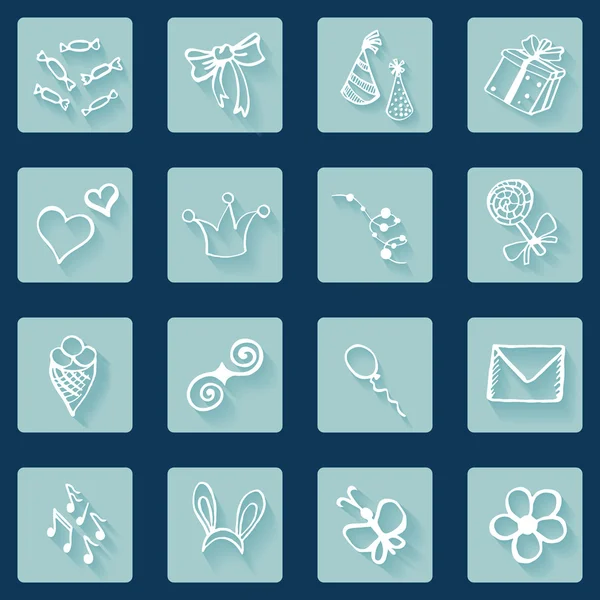 Set of doodle white icons, congratulations theme