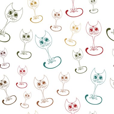 Vector illustration of cute kitten multi-colored outline pattern