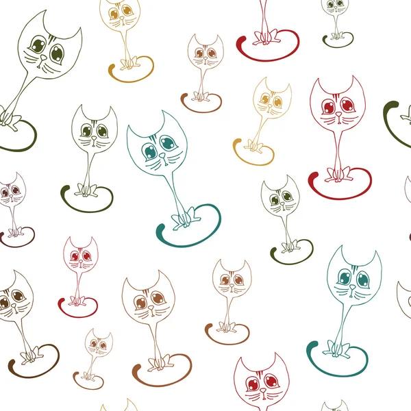 Vector illustration of cute kitten multi-colored outline pattern