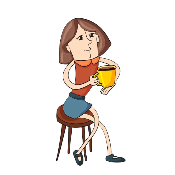 Illustration moderne fille assise sur une chaise boire du café — Image vectorielle