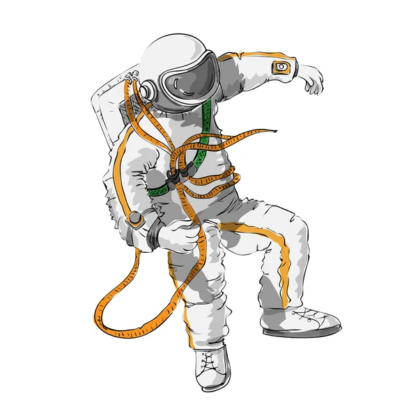 Astronaut floating in space color and outline — Stock Vector