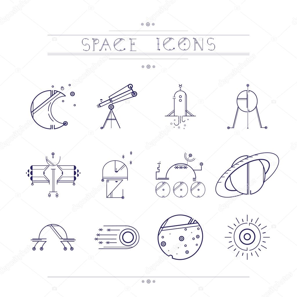  Space icons  modern line style vector