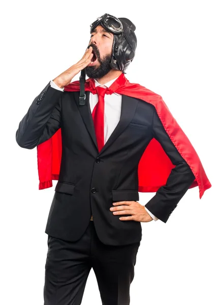 Super herói empresário bocejando — Fotografia de Stock