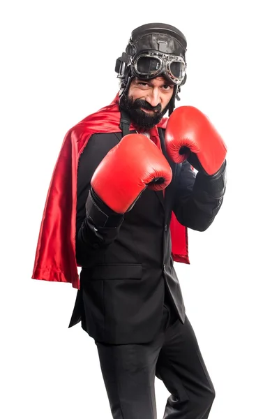 Super héroe hombre de negocios con guantes de boxeo —  Fotos de Stock