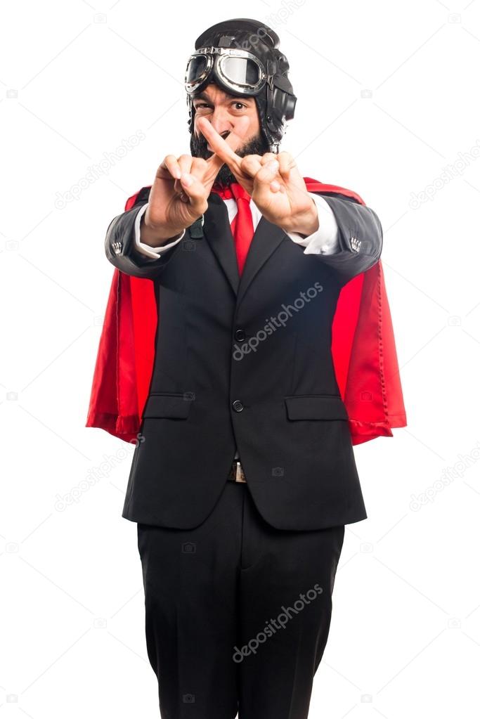 Super hero businessman doing NO gesture