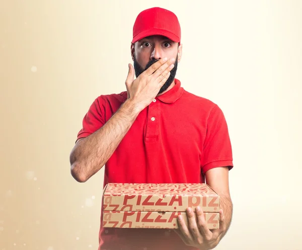 Pizzabote macht Überraschungsgeste — Stockfoto