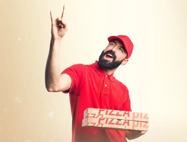 Pizzabote macht Hupgeste — Stockfoto