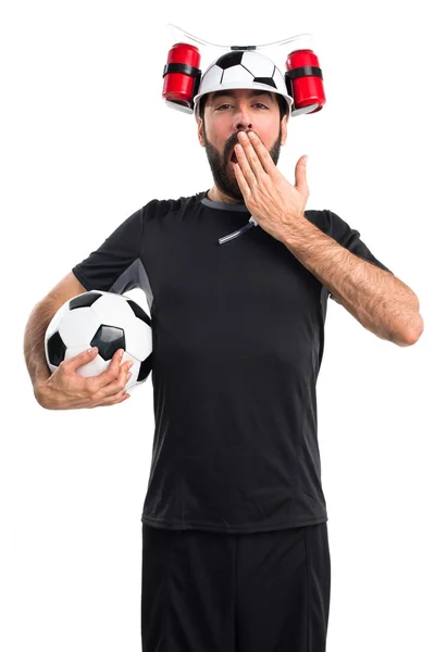 Crazy football speler doen verrassing gebaar — Stockfoto