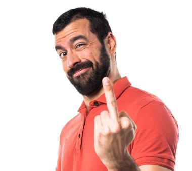 Yakışıklı adam boynuz jest yapma