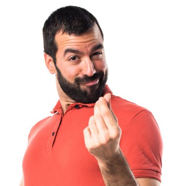 Bir para hareketi yapan yakışıklı erkek