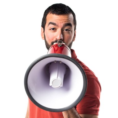 Yakışıklı adam tarafından megafon bağırarak