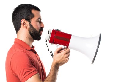 Yakışıklı adam tarafından megafon bağırarak