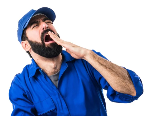 Mann über isolierte Bäckerei — Stockfoto