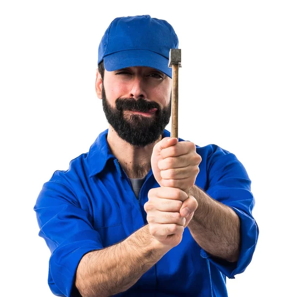 Plumber with his tools — Stock Photo, Image