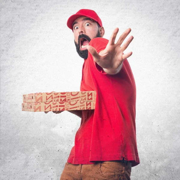 Asustado repartidor de pizza hombre —  Fotos de Stock