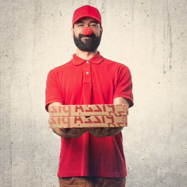 Rozvoz pizzy muž dělá legraci — Stock fotografie