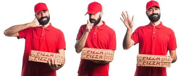 피자 배달 남자 앞을 가리키는 — 스톡 사진
