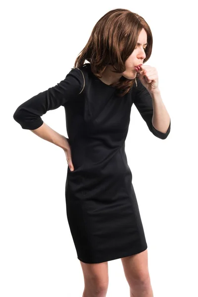 Brunette woman coughing a lot — Stock Photo, Image