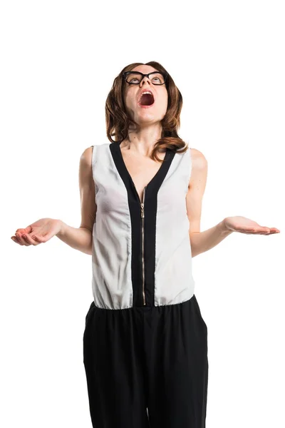 Brunette woman in zen position — Stock Photo, Image