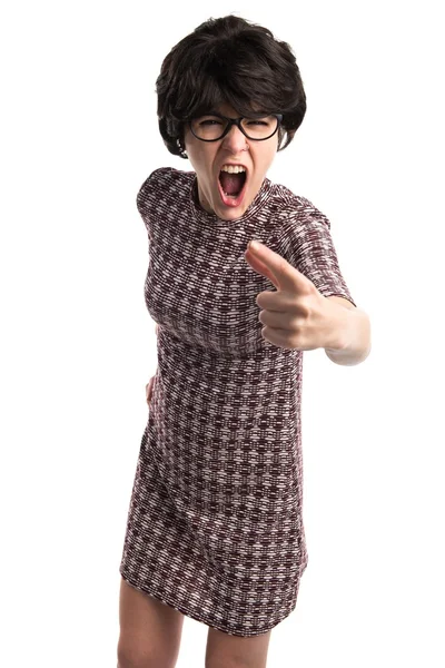 Girl with vintage look shouting — Stock Photo, Image