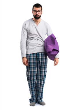 Sad man in pajamas clipart