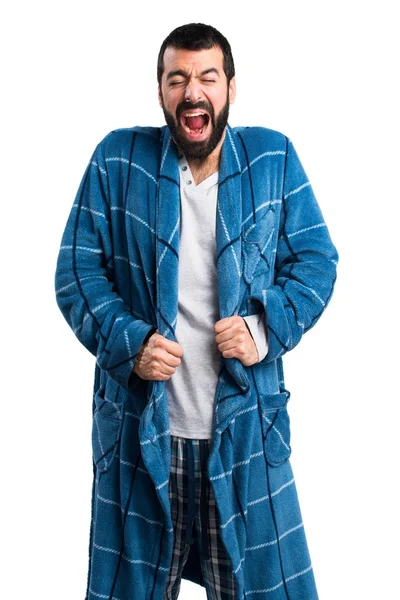 Man in dressing gown shouting — Stock Photo, Image