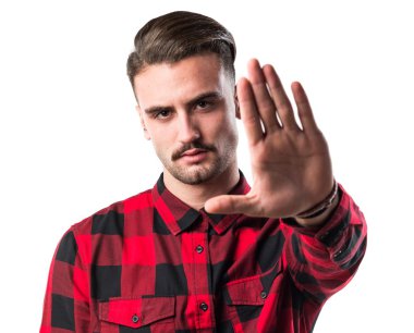 yakışıklı bir adam yapma dur işareti