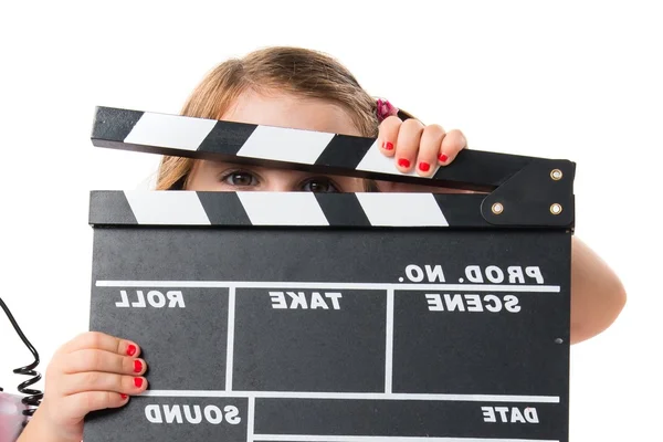 Kid holding a clapperboard — Stock Photo, Image