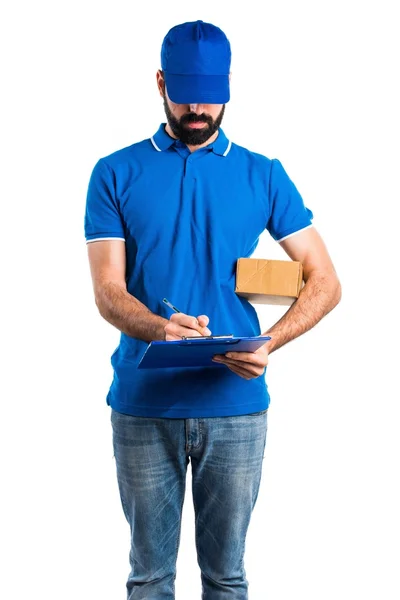 Entrega homem com pasta — Fotografia de Stock