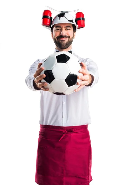 Gek ober houden een voetbal — Stockfoto