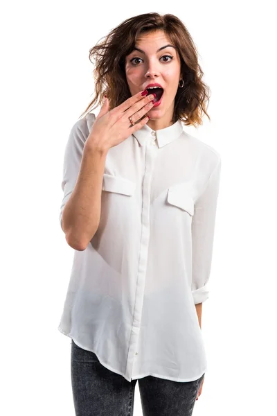 Pretty woman doing surprise gesture — Stock Photo, Image