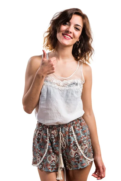 Pretty girl with thumb up — Stock Photo, Image