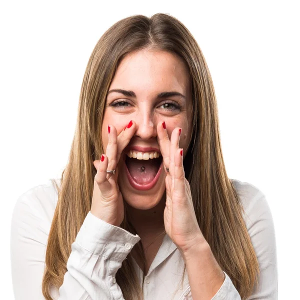 Vrouw op geïsoleerde achtergrond — Stockfoto