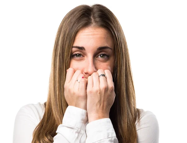 Vrouw op geïsoleerde achtergrond — Stockfoto