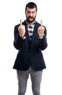 Yakışıklı adam boynuz jest yapma