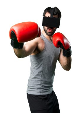 Boks eldivenleri ve Vr gözlük ile Sportman