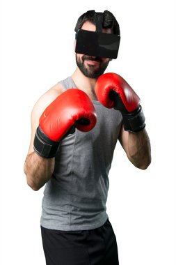 Boks eldivenleri ve Vr gözlük ile Sportman