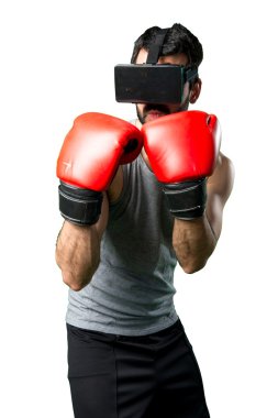 Boks eldivenleri ve Vr gözlük ile Sportman