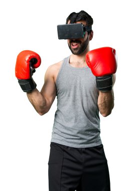Boks eldivenleri ve Vr gözlük ile Sportman